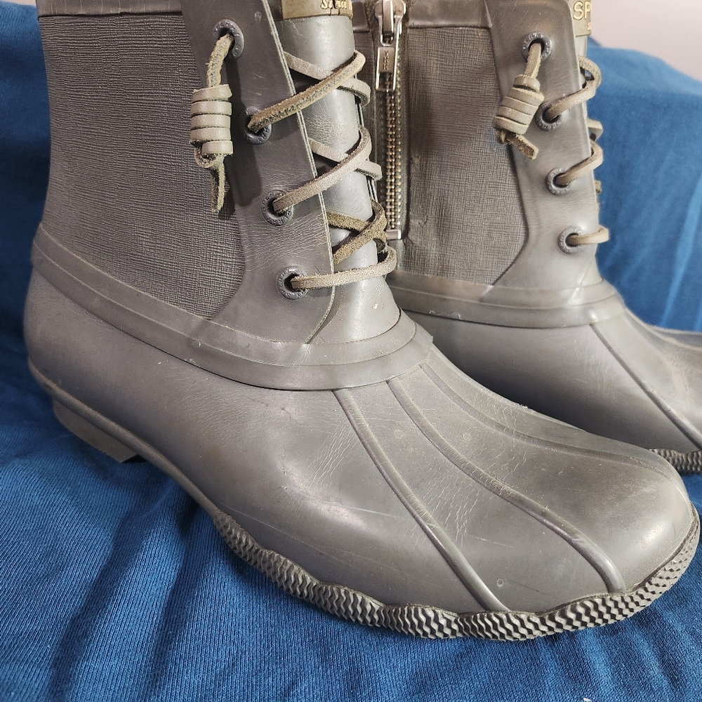 Sperry Womens Saltwater Gray Duck Boots STS802034 Size 7 Waterproof Rubber Boot
